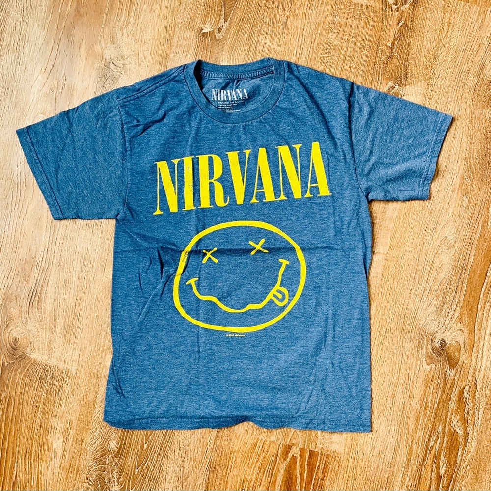 🎯3/$10 Nirvana Band Heather Blue T-Shirt Tee Small